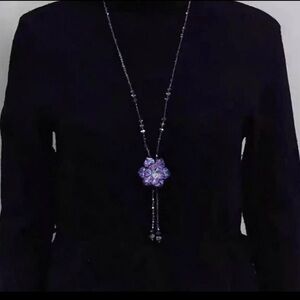 Elegant Purple Flower Pendant Long Necklace